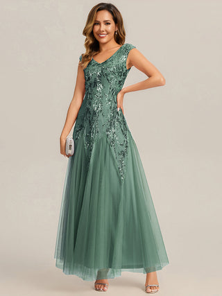 Strapless V-Neck A-Line Floor Length Embroidered Evening Dresses