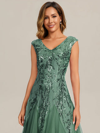 Strapless V-Neck A-Line Floor Length Embroidered Evening Dresses