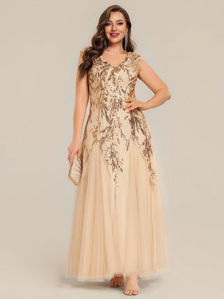 Strapless V-Neck A-Line Floor Length Embroidered Evening Dresses