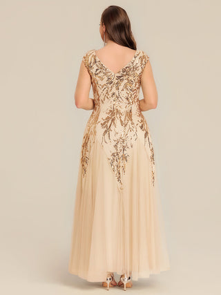 Strapless V-Neck A-Line Floor Length Embroidered Evening Dresses