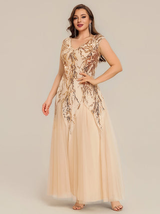 Strapless V-Neck A-Line Floor Length Embroidered Evening Dresses