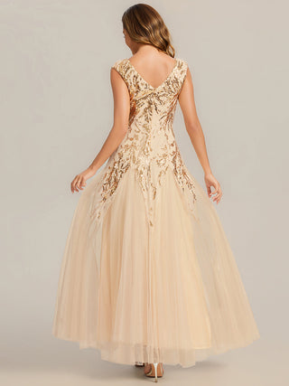 Strapless V-Neck A-Line Floor Length Embroidered Evening Dresses