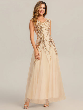 Strapless V-Neck A-Line Floor Length Embroidered Evening Dresses
