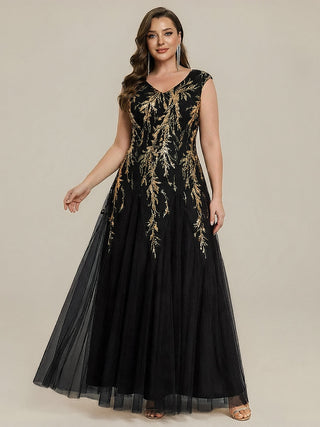 Strapless V-Neck A-Line Floor Length Embroidered Evening Dresses