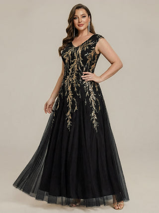 Strapless V-Neck A-Line Floor Length Embroidered Evening Dresses