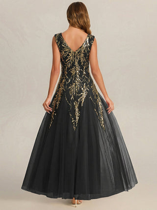 Strapless V-Neck A-Line Floor Length Embroidered Evening Dresses