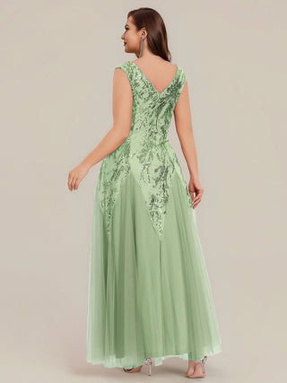 Strapless V-Neck A-Line Floor Length Embroidered Evening Dresses