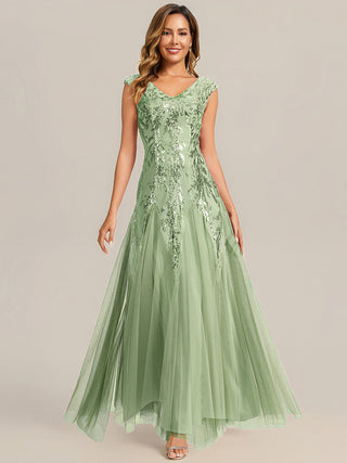 Strapless V-Neck A-Line Floor Length Embroidered Evening Dresses