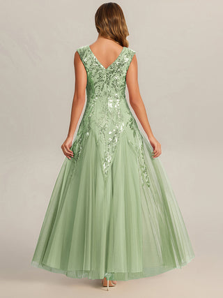 Strapless V-Neck A-Line Floor Length Embroidered Evening Dresses