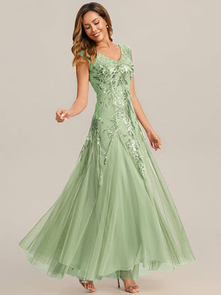 Strapless V-Neck A-Line Floor Length Embroidered Evening Dresses