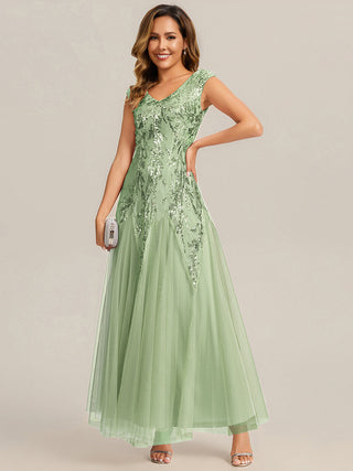 Strapless V-Neck A-Line Floor Length Embroidered Evening Dresses