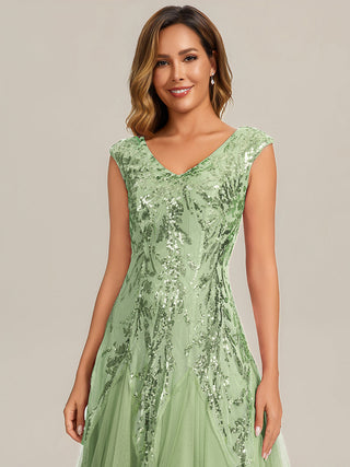 Strapless V-Neck A-Line Floor Length Embroidered Evening Dresses