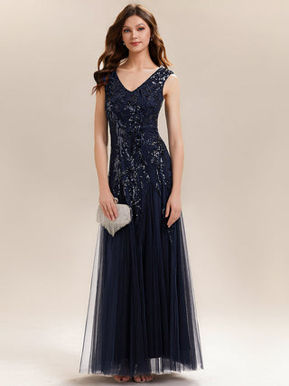 Strapless V-Neck A-Line Floor Length Embroidered Evening Dresses