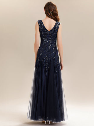 Strapless V-Neck A-Line Floor Length Embroidered Evening Dresses