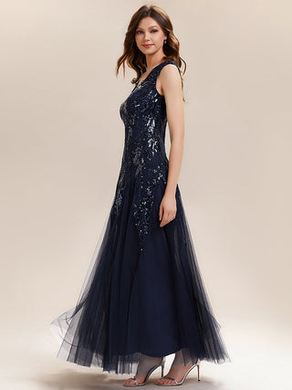 Strapless V-Neck A-Line Floor Length Embroidered Evening Dresses