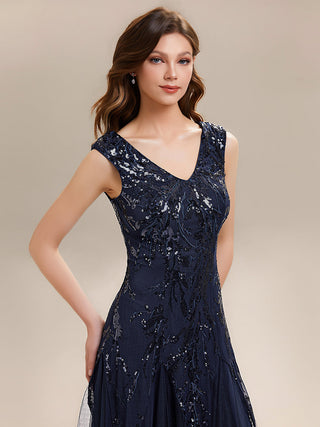 Strapless V-Neck A-Line Floor Length Embroidered Evening Dresses