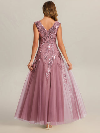 Strapless V-Neck A-Line Floor Length Embroidered Evening Dresses