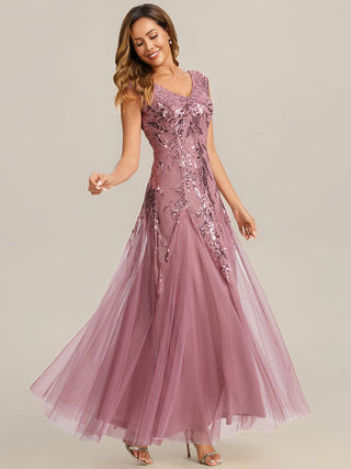 Strapless V-Neck A-Line Floor Length Embroidered Evening Dresses