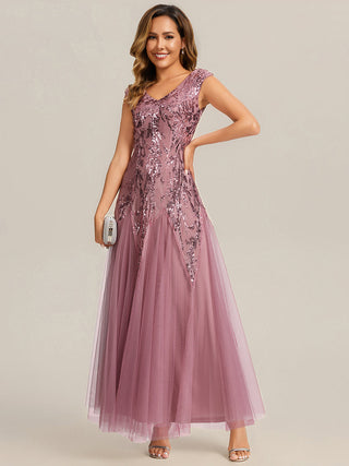 Strapless V-Neck A-Line Floor Length Embroidered Evening Dresses