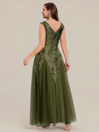 Strapless V-Neck A-Line Floor Length Embroidered Evening Dresses