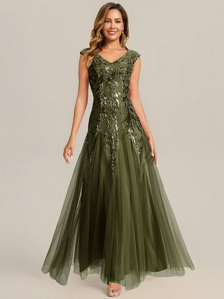 Strapless V-Neck A-Line Floor Length Embroidered Evening Dresses