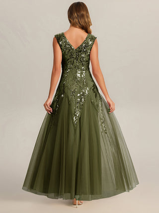 Strapless V-Neck A-Line Floor Length Embroidered Evening Dresses