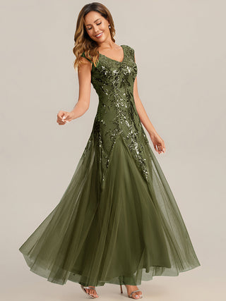Strapless V-Neck A-Line Floor Length Embroidered Evening Dresses