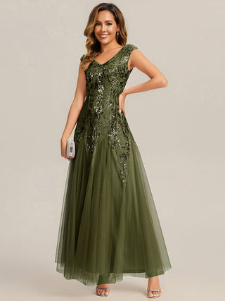 Strapless V-Neck A-Line Floor Length Embroidered Evening Dresses