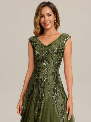 Strapless V-Neck A-Line Floor Length Embroidered Evening Dresses