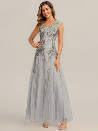 Strapless V-Neck A-Line Floor Length Embroidered Evening Dresses