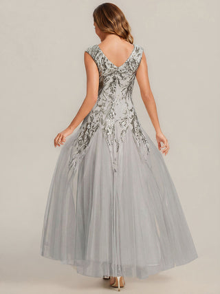 Strapless V-Neck A-Line Floor Length Embroidered Evening Dresses