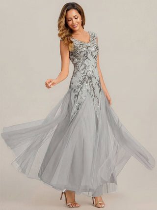 Strapless V-Neck A-Line Floor Length Embroidered Evening Dresses