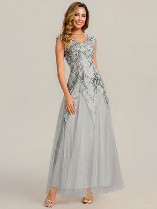 Strapless V-Neck A-Line Floor Length Embroidered Evening Dresses
