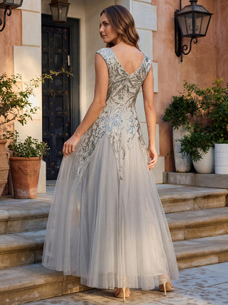 Strapless V-Neck A-Line Floor Length Embroidered Evening Dresses