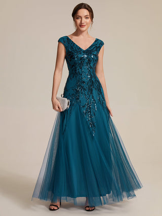 Strapless V-Neck A-Line Floor Length Embroidered Evening Dresses