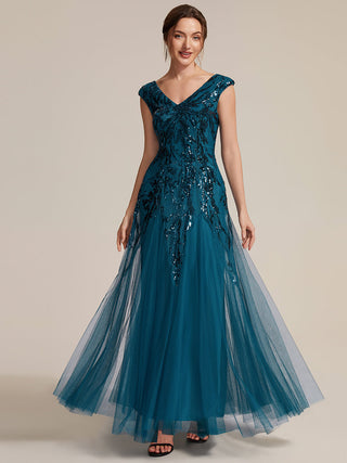 Strapless V-Neck A-Line Floor Length Embroidered Evening Dresses