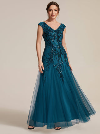 Strapless V-Neck A-Line Floor Length Embroidered Evening Dresses