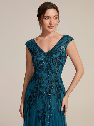 Strapless V-Neck A-Line Floor Length Embroidered Evening Dresses