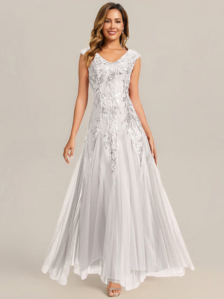Strapless V-Neck A-Line Floor Length Embroidered Evening Dresses