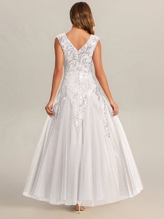 Strapless V-Neck A-Line Floor Length Embroidered Evening Dresses
