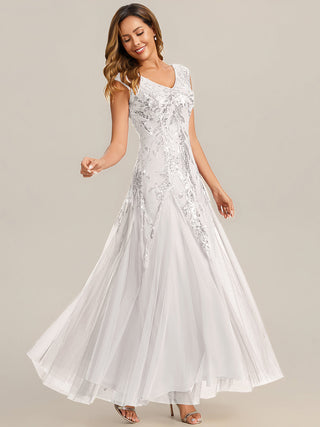 Strapless V-Neck A-Line Floor Length Embroidered Evening Dresses
