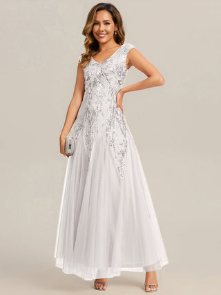 Strapless V-Neck A-Line Floor Length Embroidered Evening Dresses