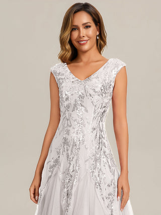 Strapless V-Neck A-Line Floor Length Embroidered Evening Dresses