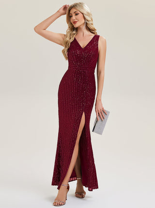 Strapless V-Neck Sequin Fishtail Floor Length Evening Dresses