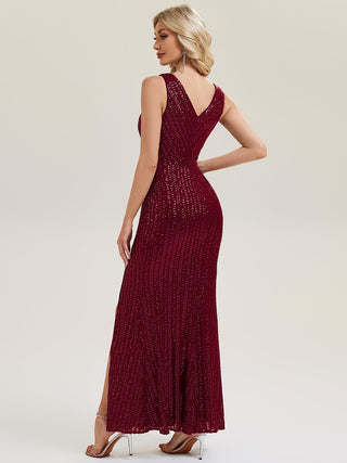 Strapless V-Neck Sequin Fishtail Floor Length Evening Dresses