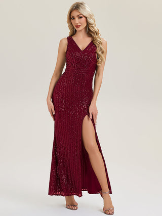 Strapless V-Neck Sequin Fishtail Floor Length Evening Dresses