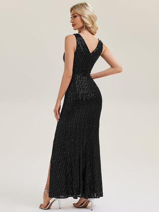 Strapless V-Neck Sequin Fishtail Floor Length Evening Dresses