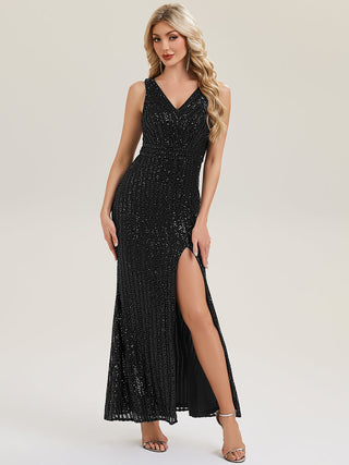 Strapless V-Neck Sequin Fishtail Floor Length Evening Dresses