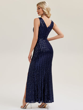 Strapless V-Neck Sequin Fishtail Floor Length Evening Dresses