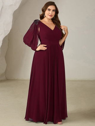 Half Sleeve Deep V-Neck Appliques A-Line Floor Length Evening Dresses